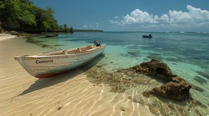 Boat on a tropical beach in Comoros.