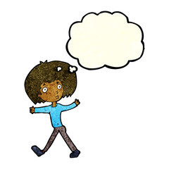 cartoon surprised man walking with thought bubble