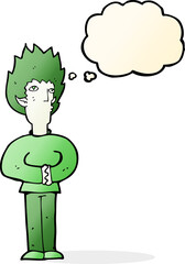 cartoon vampire man with thought bubble