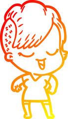 warm gradient line drawing happy cartoon girl