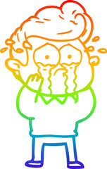 rainbow gradient line drawing cartoon crying man