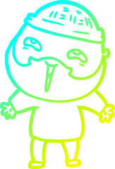 cold gradient line drawing cartoon happy bearded man