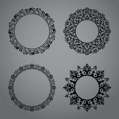 Set of decorative frames Elegant vector element for design in Eastern style, place for text. Floral black and gray borders. Lace illustration for invitations and greeting cards