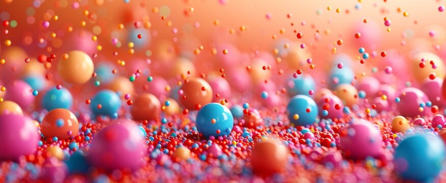 Vibrant abstract background featuring a multitude of colorful spheres and particles suspended in space, evoking a joyful and playful mood.
