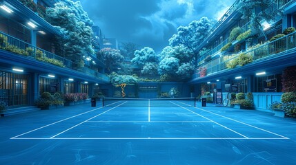 A tennis court without people. - obrazy, fototapety, plakaty