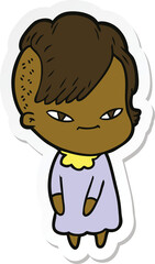 sticker of a cute cartoon girl with hipster haircut