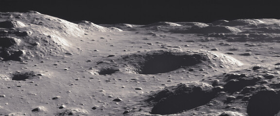 Cosmic landscape Lunar surface. Craters on the moon. The texture of the moon's surface