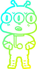 Fototapeta premium cold gradient line drawing cartoon three eyed alien