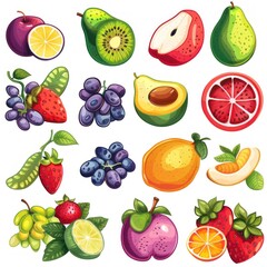clipart illustration featuring a various of fresh summer fruit on white background suitable for crafting and digital design projects