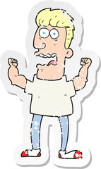 retro distressed sticker of a cartoon stressed man