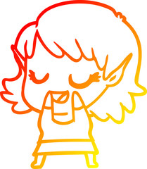 warm gradient line drawing happy cartoon elf girl