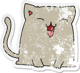 distressed sticker of a quirky hand drawn cartoon cat