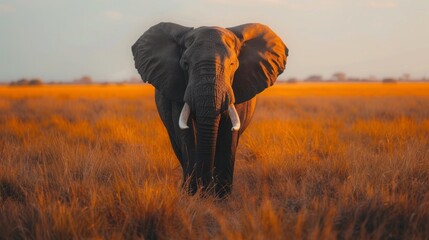 Big tusker elephant that wonders across african savanna plains