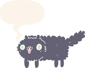 cartoon cat and speech bubble in retro style