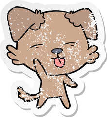 distressed sticker of a cartoon dog sticking out tongue