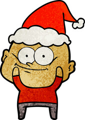 textured cartoon of a bald man staring wearing santa hat