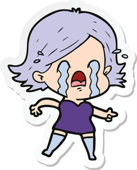 sticker of a cartoon woman crying