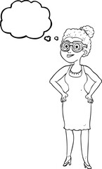 thought bubble cartoon woman wearing glasses