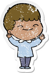 distressed sticker of a cartoon happy boy