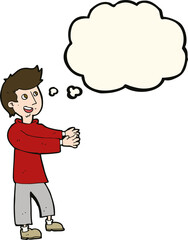 cartoon happy man with thought bubble