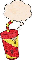 cute cartoon soda and thought bubble in grunge texture pattern style