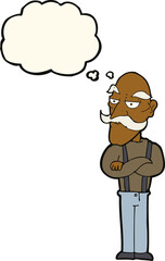 cartoon bored old man with thought bubble