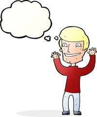 cartoon excited man with thought bubble