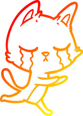 warm gradient line drawing crying cartoon cat running