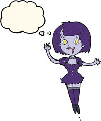 cartoon happy vampire girl with thought bubble