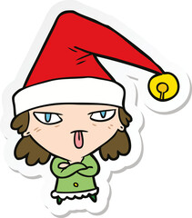 sticker of a cartoon girl wearing christmas hat