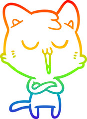 rainbow gradient line drawing cartoon cat singing