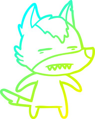 cold gradient line drawing cartoon wolf showing teeth