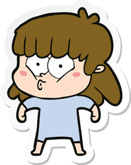 sticker of a cartoon whistling girl