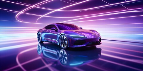 A futuristic electric vehicle showcasing innovative automotive technology with dynamic lighting. Concept Electric Vehicles, Innovation in Automotive, Dynamic Lighting, Futuristic Designs