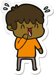 sticker of a cartoon laughing boy