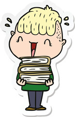 sticker of a cartoon happy boy surprised
