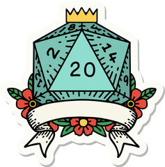 natural 20 critical hit D20 dice roll sticker
