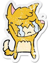 distressed sticker of a crying fox cartoon