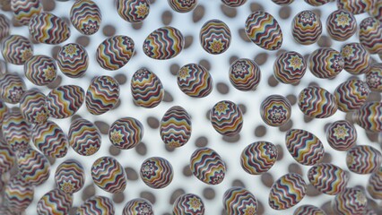 3D minimalist Easter egg design featuring a retro wave pattern, blending modern aesthetics with classic holiday charm.