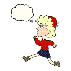 thought bubble cartoon running woman
