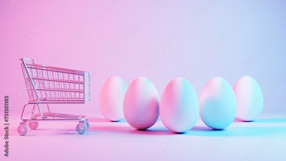Aufkleber 3d minimalist easter egg design with a retro wave pattern, accompanied by a shopping cart symbolizin