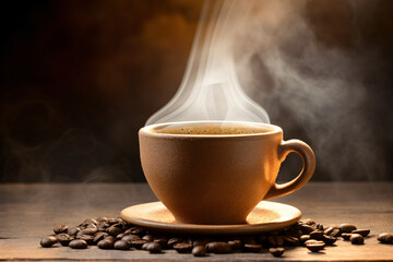 cup of coffee with beans - obrazy, fototapety, plakaty