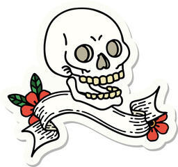 tattoo sticker with banner of a skull