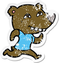 distressed sticker of a cartoon bear running