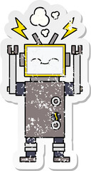 distressed sticker of a cute cartoon robot