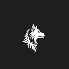 wolf's profile in a minimalist white silhouette against a black background