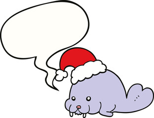 cartoon christmas walrus and speech bubble