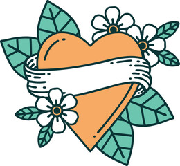 tattoo style icon of a heart and banner