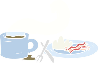 flat color style cartoon breakfast of coffee and bacon