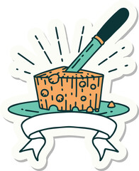 sticker of tattoo style plate of cheese